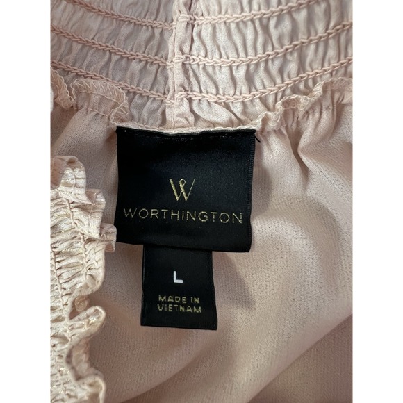 Worthington women's smocked mock-neck long-sleeve Pink Metálic Large - Picture 6 of 8